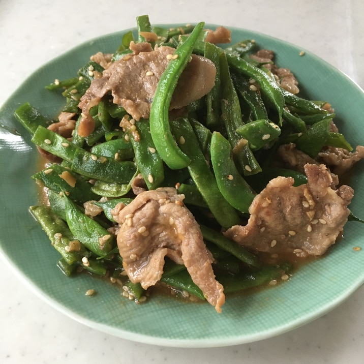 モロッコいんげんと豚肉の生姜焼き♪